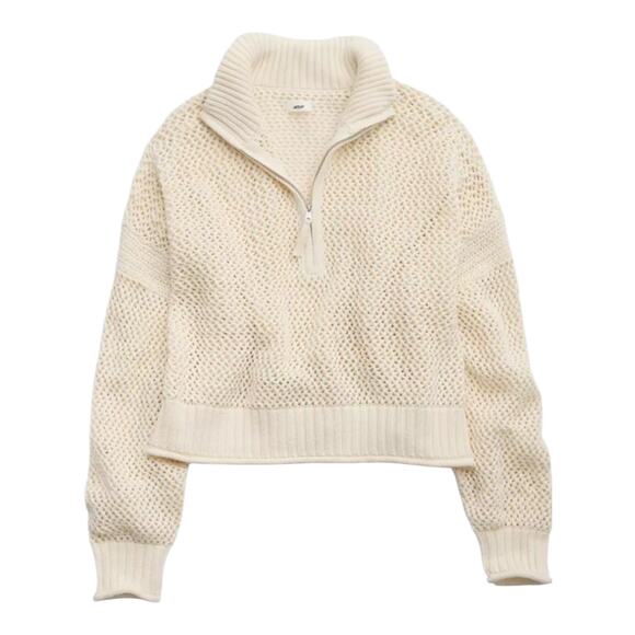 Aerie Womens size XL Oversized Crochet Quarter Zip Open Knit Ribbed Prep Sweater - Picture 1 of 9